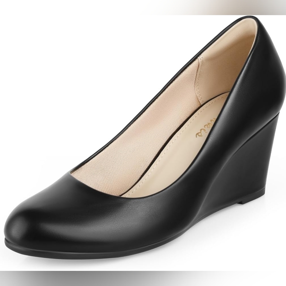 Closed Toe Wedges for Women, Black, Comfortable, Medium Heel, Pump, 7.5